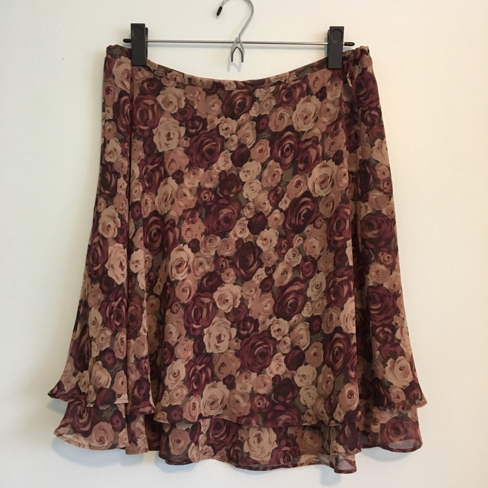 VINTAGE Express Maroon Rose Layered Skirt Large